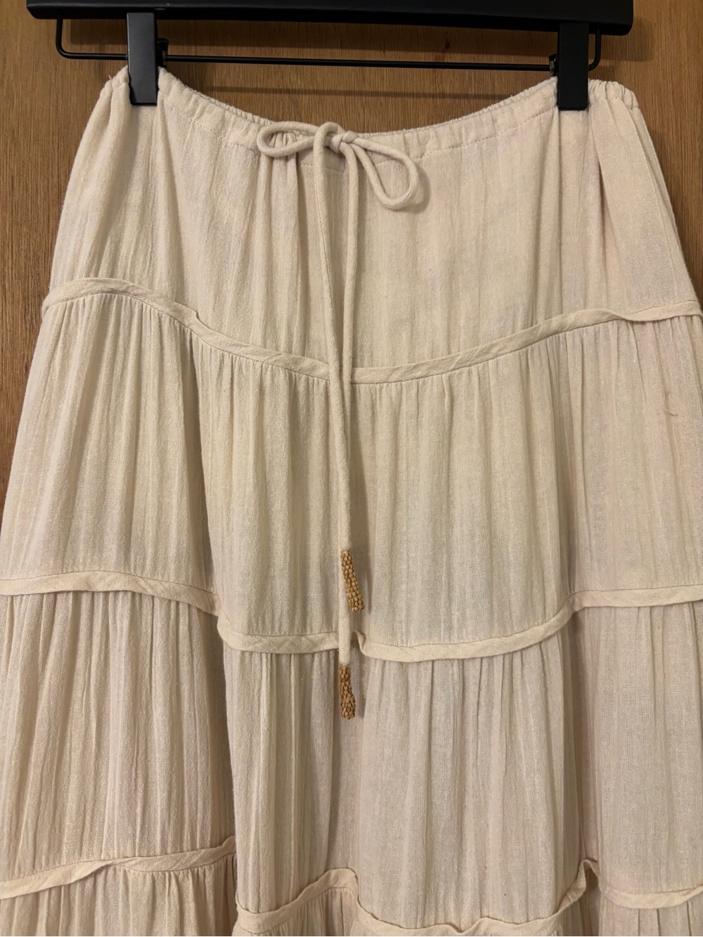 Free People Simply Smitten Cream Tiered Maxi Skirt with Tie Waist - Picture 3 of 10
